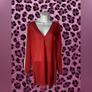 Vintage Victoria’s secret Red Sheer long sleeve nightgown/shirt